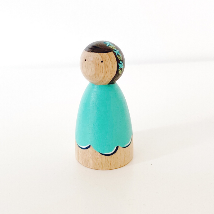 The Peg Basket Wooden Peg Doll Flower Girl Turquoise-Dolls-The Peg Basket-Eco Lelu